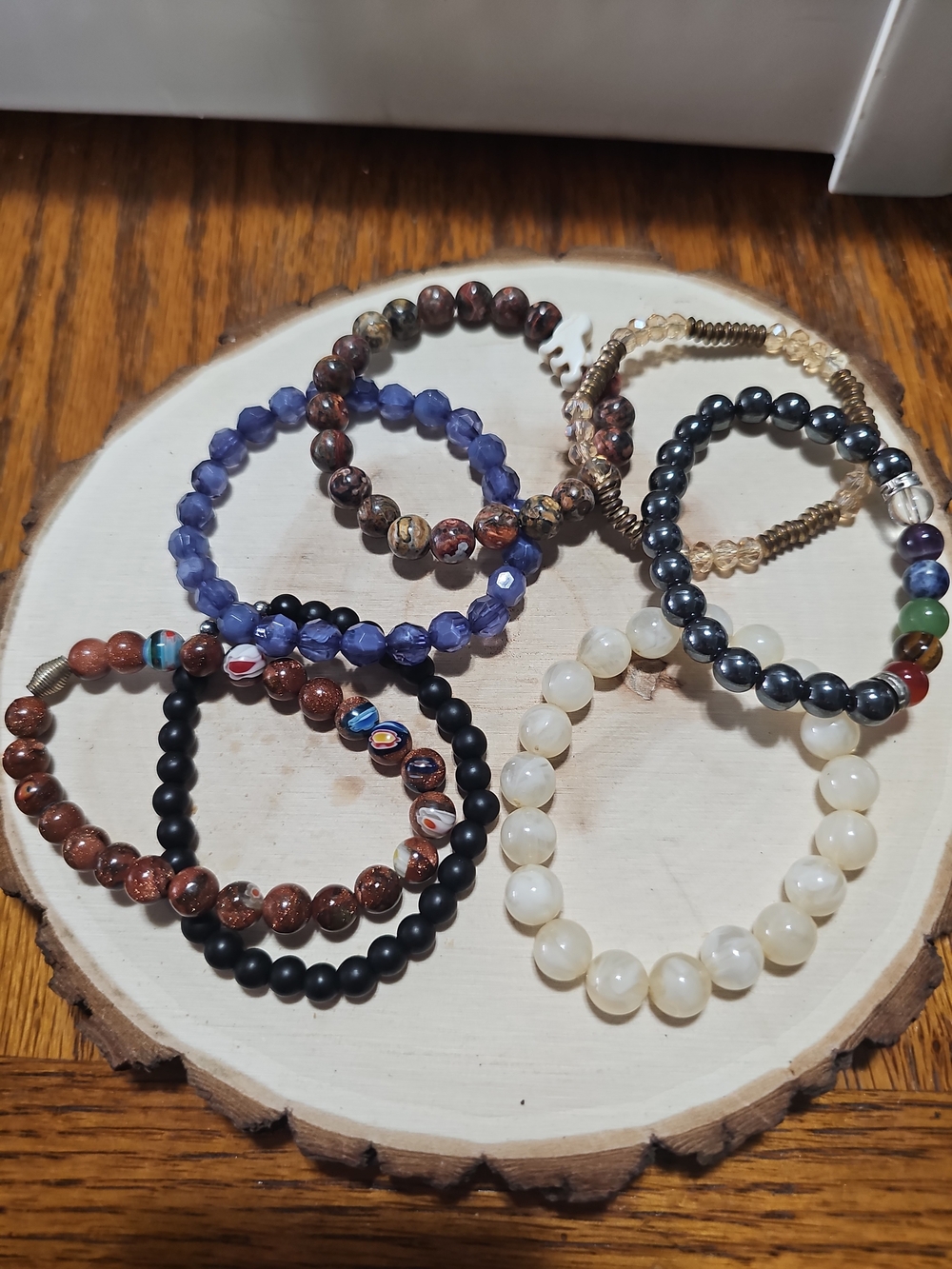 Handcrafted Multi-Bead Stretch Bracelet Set 7 - Assorted Colors-Woman Or Man